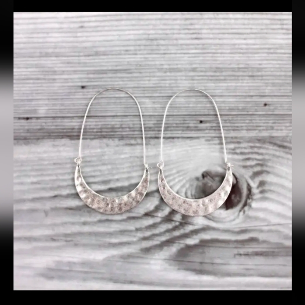Creasent Half Moon Silver Tone Earrings